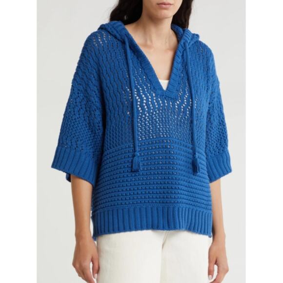 Joie Sweaters - Joie Womens S Aurora Open Stitch Hoodie Sweater in Blue Quartz NEW